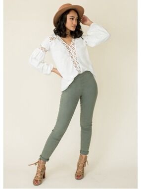 Women's Mia Joy Olive Green High-Waisted Skinny Jeans Size 30